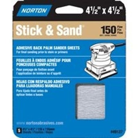 NORTON CO 076607 Sanding Sheet, 412 in L, 412 in W, Fine, 150 Grit 49127